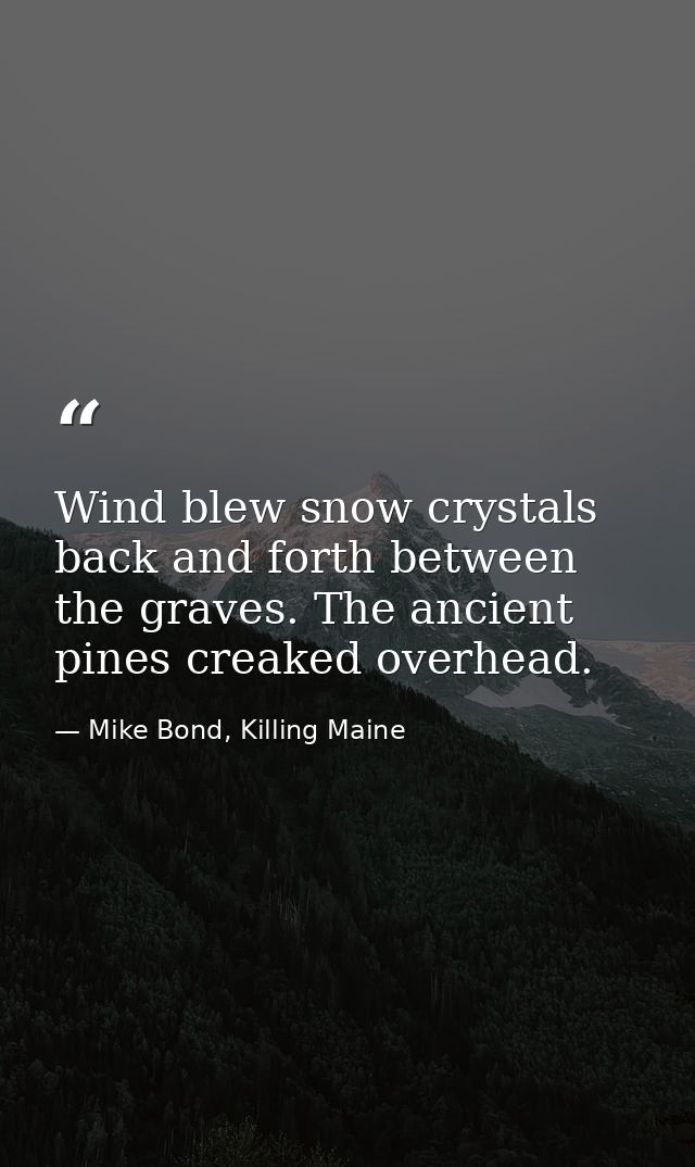 Wind blew snow crystals back and forth between the graves. The ancient pines creaked overhead. — Mike Bond, Killing Maine