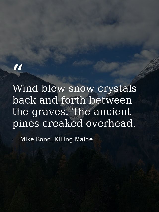 Wind blew snow crystals back and forth between the graves. The ancient pines creaked overhead. — Mike Bond, Killing Maine