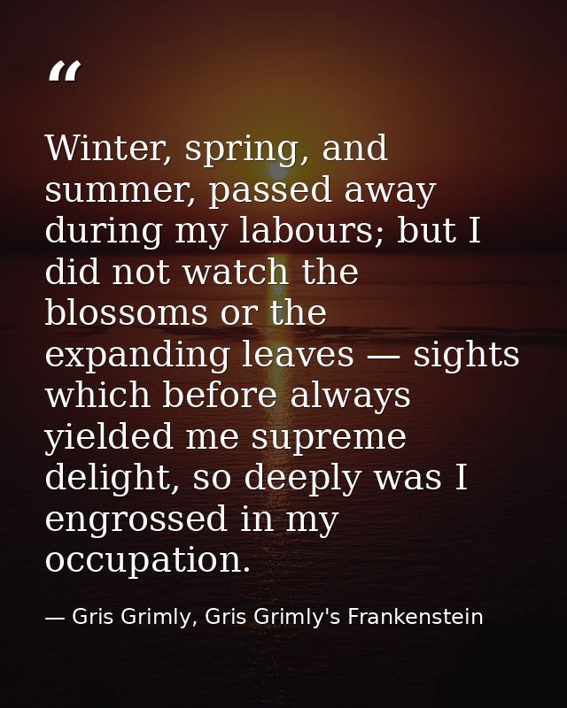 Winter, spring, and summer, passed away during my labours; but I did not watch the blossoms or the expanding leaves — si — Gris Grimly, Gris Grimly's Frankenstein