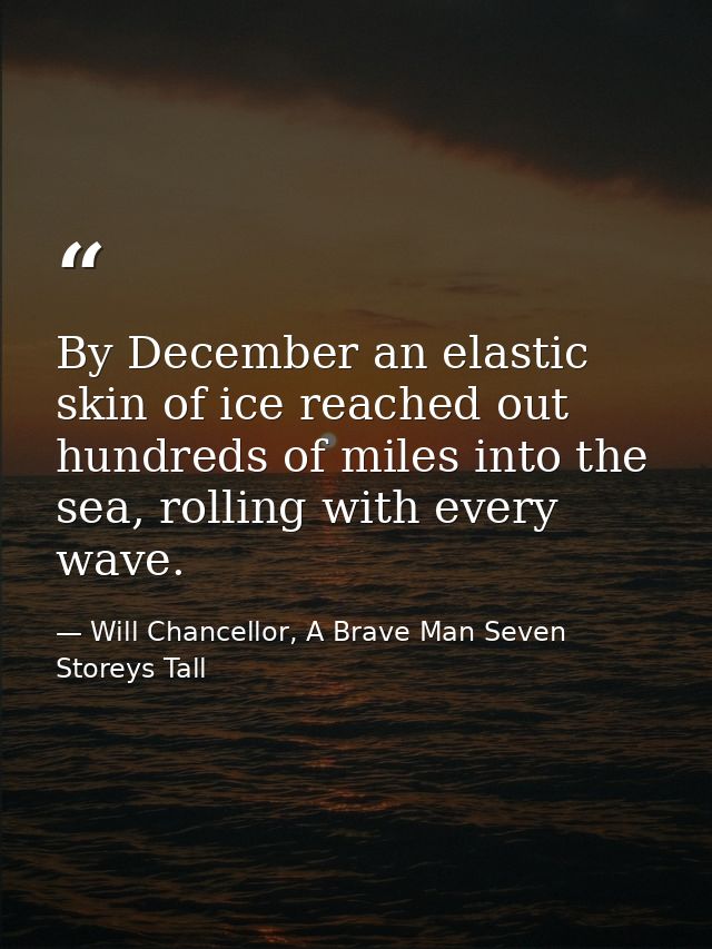 By December an elastic skin of ice reached out hundreds of miles into the sea, rolling with every wave. — Will Chancellor, A Brave Man Seven Storeys Tall