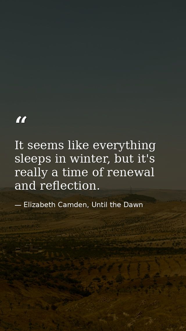 It seems like everything sleeps in winter, but it's really a time of renewal and reflection. — Elizabeth Camden, Until the Dawn