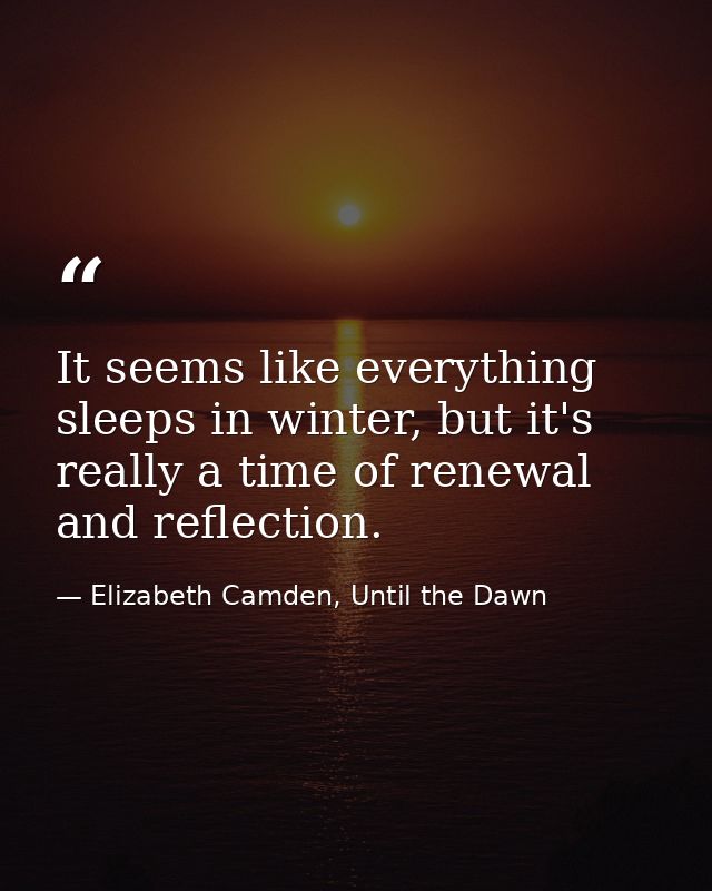 It seems like everything sleeps in winter, but it's really a time of renewal and reflection. — Elizabeth Camden, Until the Dawn