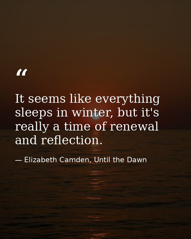 It seems like everything sleeps in winter, but it's really a time of renewal and reflection. — Elizabeth Camden, Until the Dawn