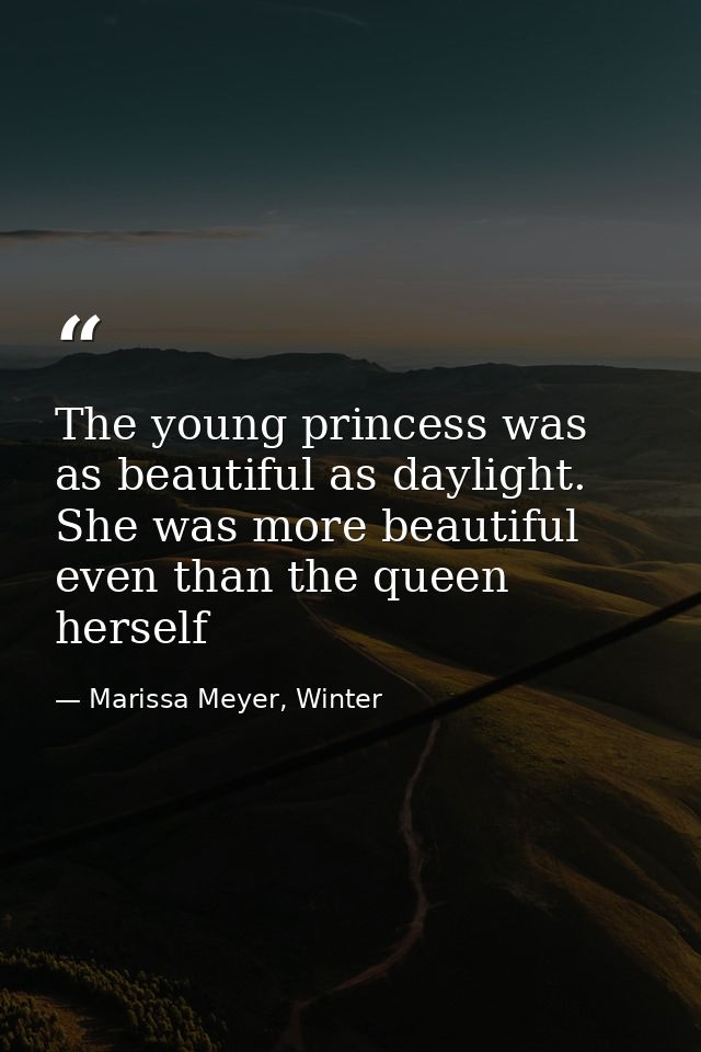 The young princess was as beautiful as daylight. She was more beautiful even than the queen herself — Marissa Meyer, Winter