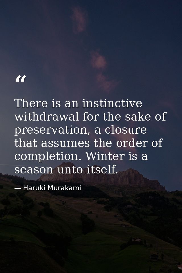There is an instinctive withdrawal for the sake of preservation, a closure that assumes the order of completion. Winter  — Haruki Murakami