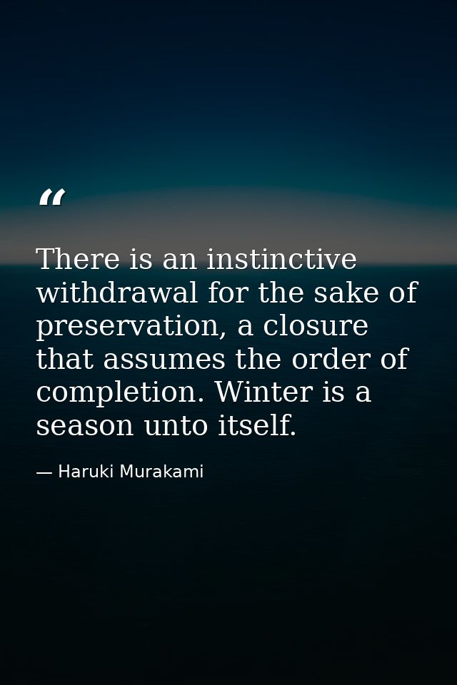 There is an instinctive withdrawal for the sake of preservation, a closure that assumes the order of completion. Winter  — Haruki Murakami