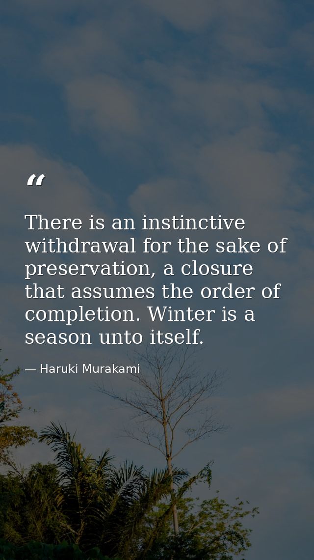 There is an instinctive withdrawal for the sake of preservation, a closure that assumes the order of completion. Winter  — Haruki Murakami