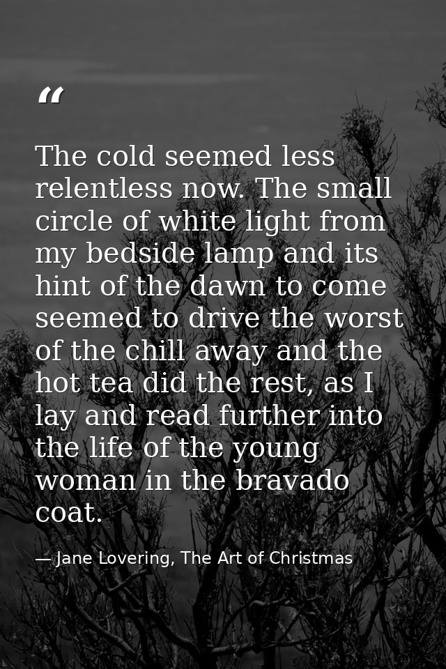 The cold seemed less relentless now. The small circle of white light from my bedside lamp and its hint of the dawn to co — Jane Lovering, The Art of Christmas
