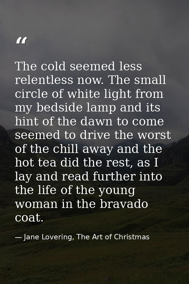 The cold seemed less relentless now. The small circle of white light from my bedside lamp and its hint of the dawn to co — Jane Lovering, The Art of Christmas