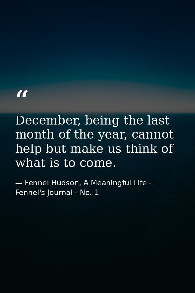 December, being the last month of the year, cannot help but make us think of what is to come. — Fennel Hudson, A Meaningful Life - Fennel's Journal - No. 1