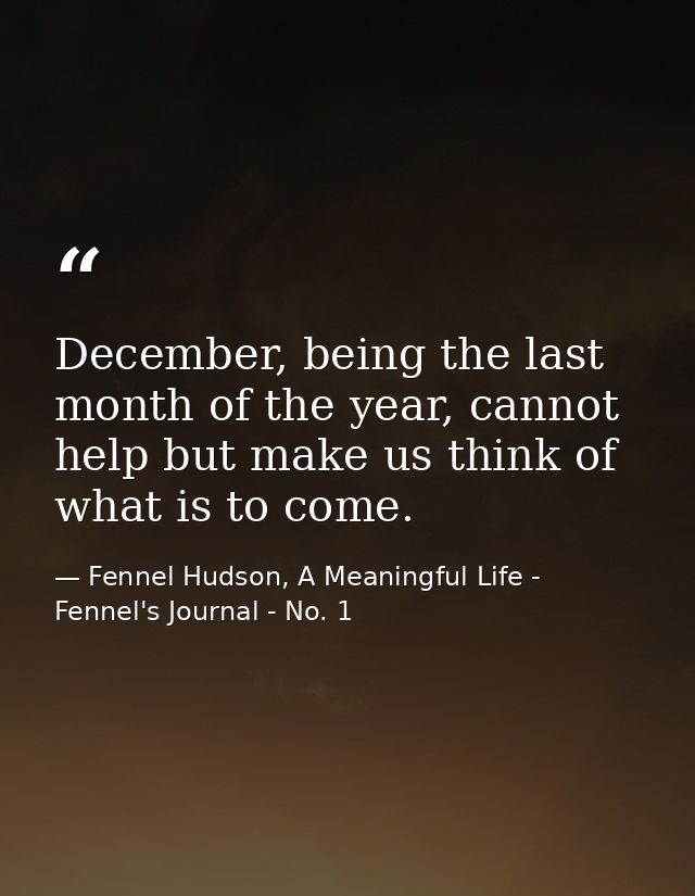December, being the last month of the year, cannot help but make us think of what is to come. — Fennel Hudson, A Meaningful Life - Fennel's Journal - No. 1