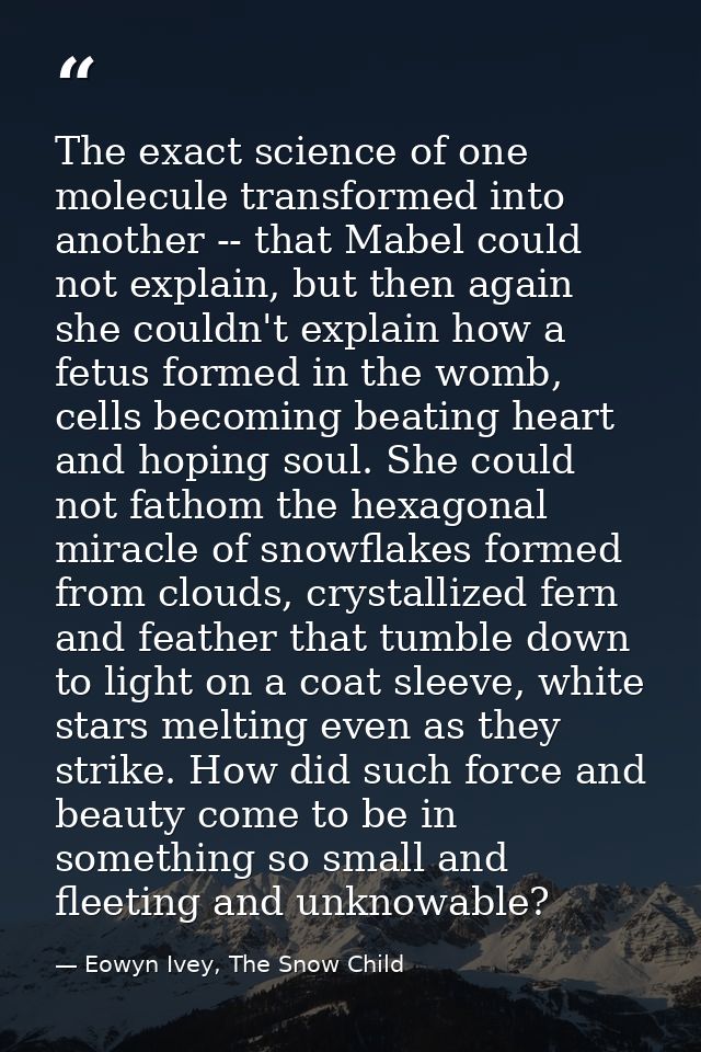 The exact science of one molecule transformed into another -- that Mabel could not explain, but then again she couldn't  — Eowyn Ivey, The Snow Child