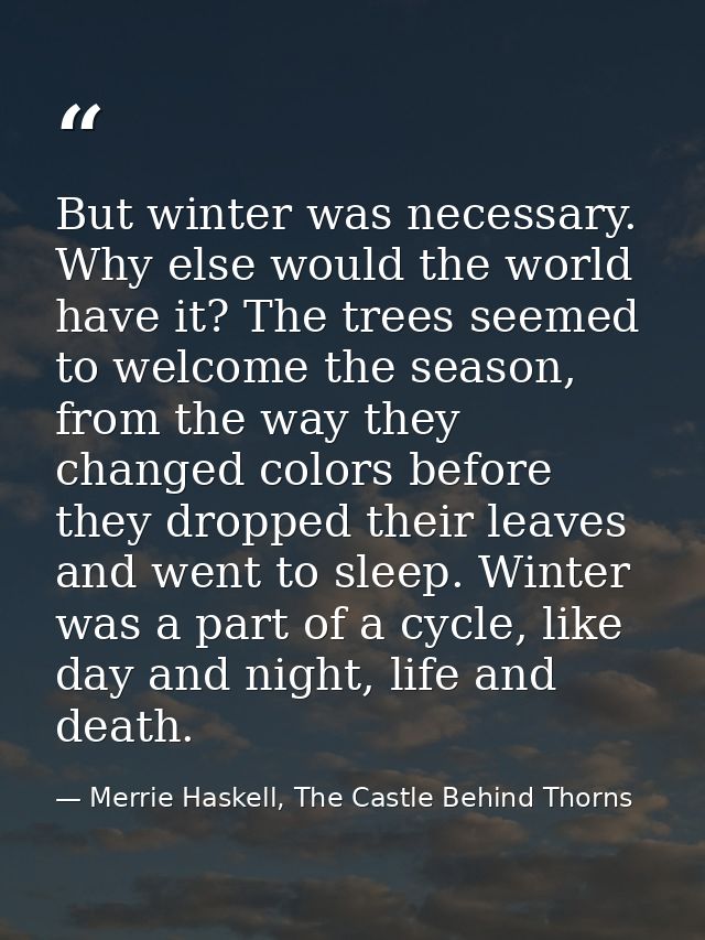 But winter was necessary. Why else would the world have it? The trees seemed to welcome the season, from the way they ch — Merrie Haskell, The Castle Behind Thorns