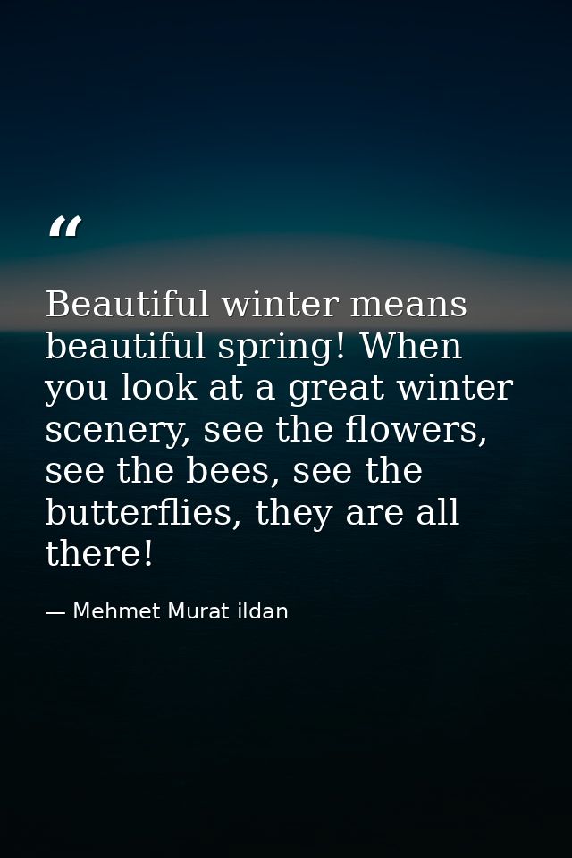 Beautiful winter means beautiful spring! When you look at a great winter scenery, see the flowers, see the bees, see the — Mehmet Murat ildan