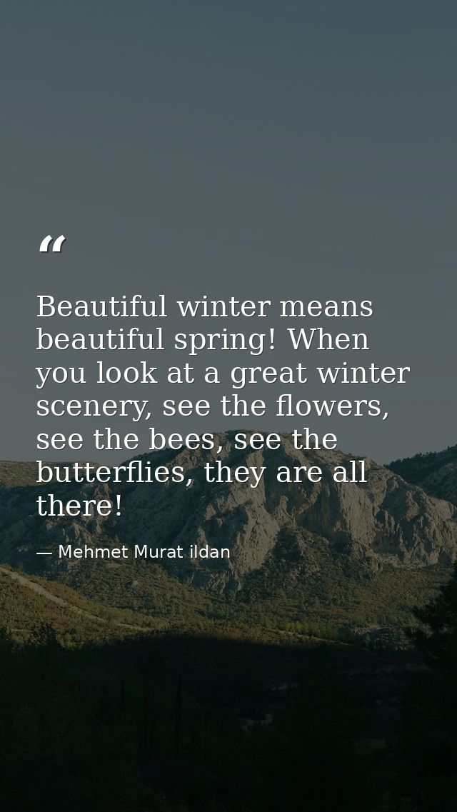 Beautiful winter means beautiful spring! When you look at a great winter scenery, see the flowers, see the bees, see the — Mehmet Murat ildan