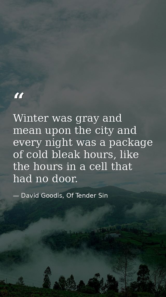 Winter was gray and mean upon the city and every night was a package of cold bleak hours, like the hours in a cell that  — David Goodis, Of Tender Sin