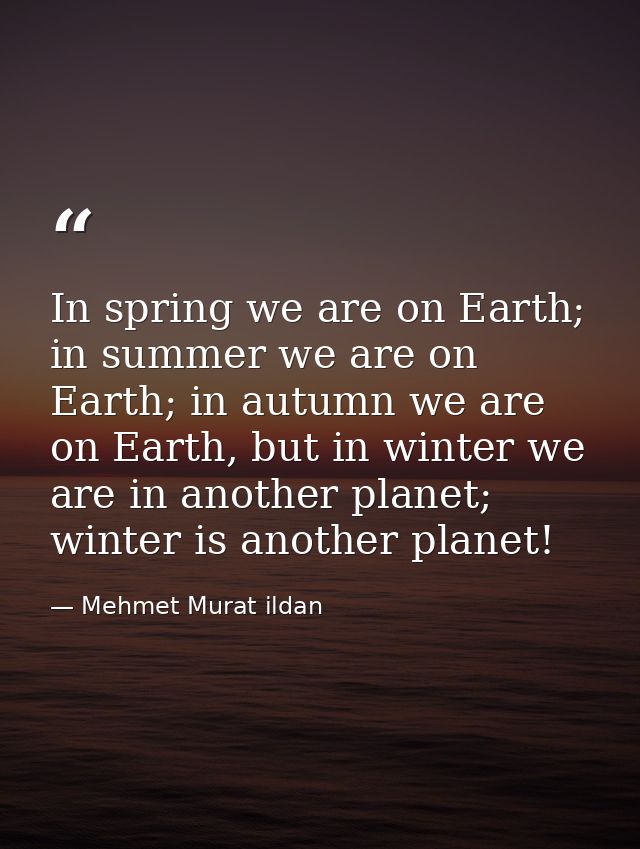 In spring we are on Earth; in summer we are on Earth; in autumn we are on Earth, but in winter we are in another planet; — Mehmet Murat ildan