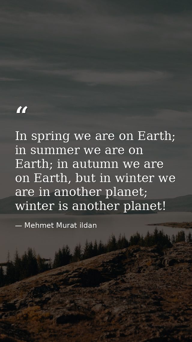In spring we are on Earth; in summer we are on Earth; in autumn we are on Earth, but in winter we are in another planet; — Mehmet Murat ildan