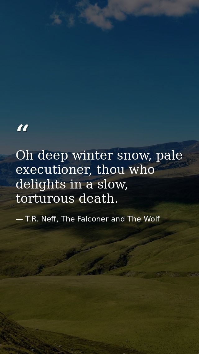 Oh deep winter snow, pale executioner, thou who delights in a slow, torturous death. — T.R. Neff, The Falconer and The Wolf