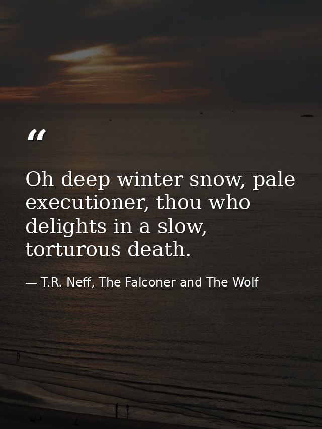 Oh deep winter snow, pale executioner, thou who delights in a slow, torturous death. — T.R. Neff, The Falconer and The Wolf