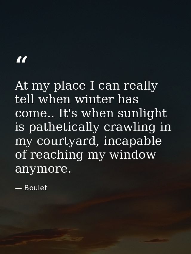 At my place I can really tell when winter has come.. It's when sunlight is pathetically crawling in my courtyard, incapa — Boulet