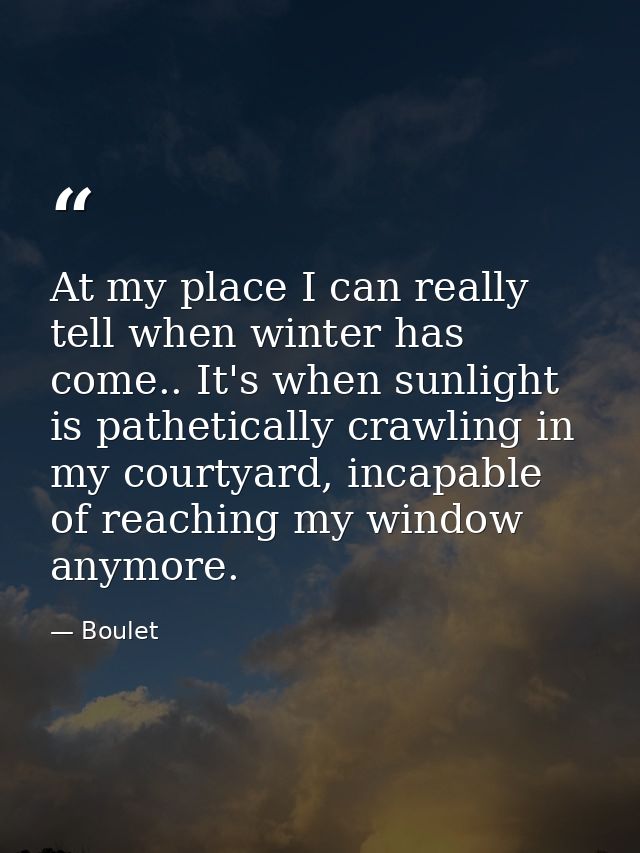 At my place I can really tell when winter has come.. It's when sunlight is pathetically crawling in my courtyard, incapa — Boulet