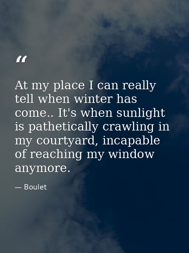 At my place I can really tell when winter has come.. It's when sunlight is pathetically crawling in my courtyard, incapa — Boulet