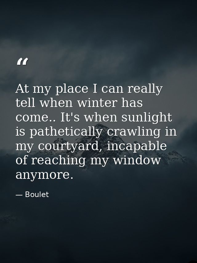 At my place I can really tell when winter has come.. It's when sunlight is pathetically crawling in my courtyard, incapa — Boulet