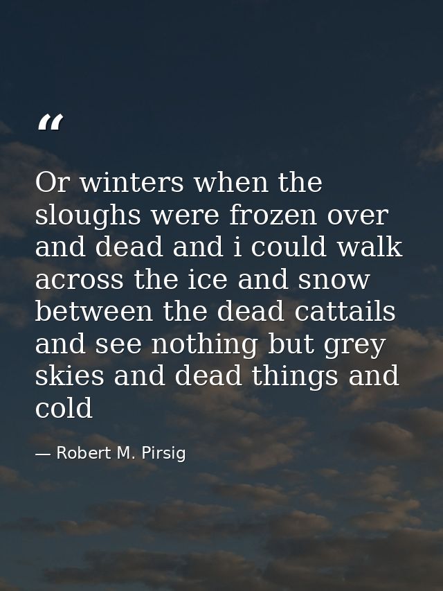 Or winters when the sloughs were frozen over and dead and i could walk across the ice and snow between the dead cattails — Robert M. Pirsig