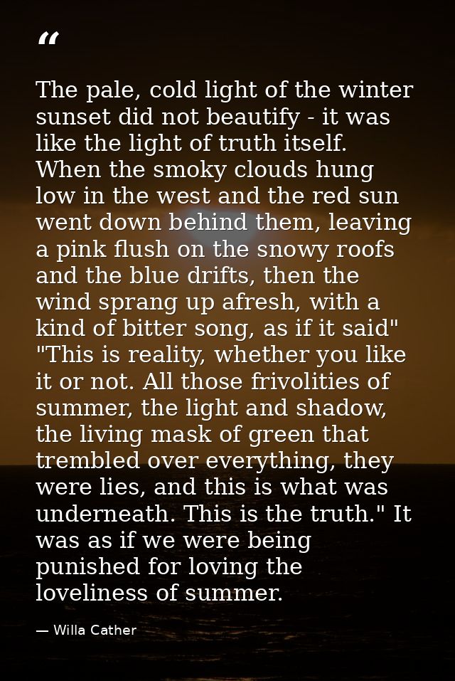 The pale, cold light of the winter sunset did not beautify - it was like the light of truth itself. When the smoky cloud — Willa Cather