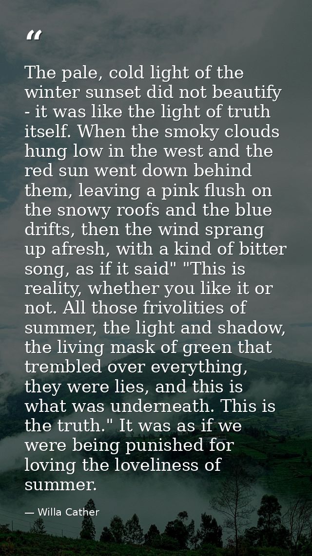 The pale, cold light of the winter sunset did not beautify - it was like the light of truth itself. When the smoky cloud — Willa Cather