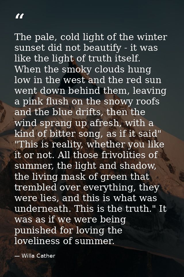 The pale, cold light of the winter sunset did not beautify - it was like the light of truth itself. When the smoky cloud — Willa Cather