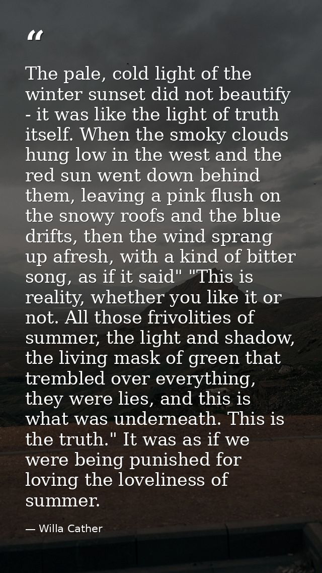 The pale, cold light of the winter sunset did not beautify - it was like the light of truth itself. When the smoky cloud — Willa Cather