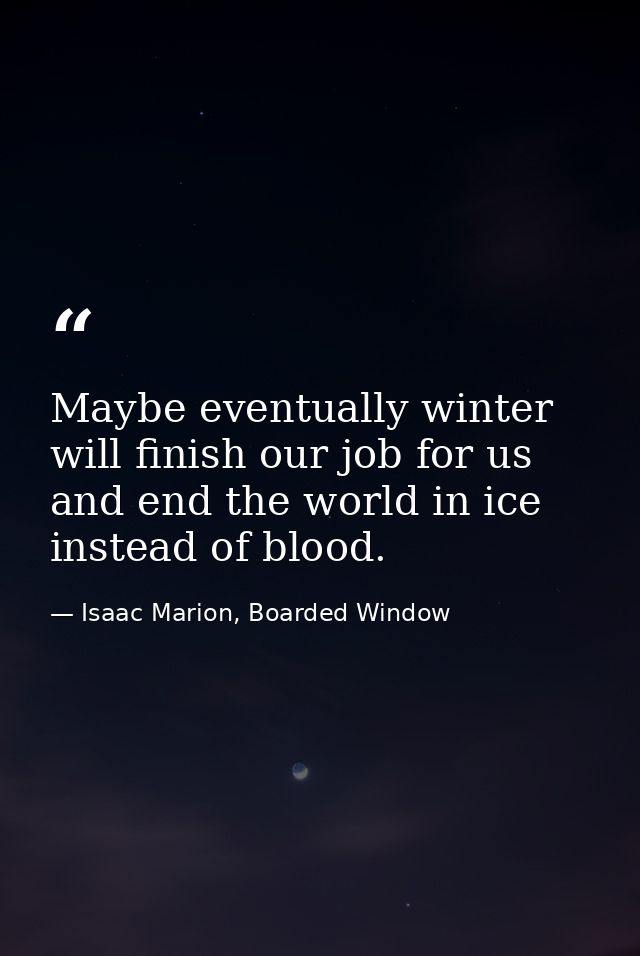 Maybe eventually winter will finish our job for us and end the world in ice instead of blood. — Isaac Marion, Boarded Window