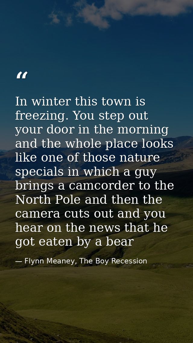 In winter this town is freezing. You step out your door in the morning and the whole place looks like one of those natur — Flynn Meaney, The Boy Recession