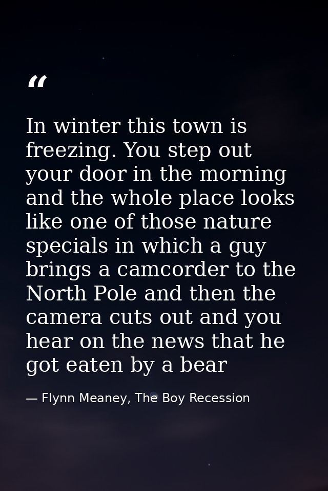 In winter this town is freezing. You step out your door in the morning and the whole place looks like one of those natur — Flynn Meaney, The Boy Recession