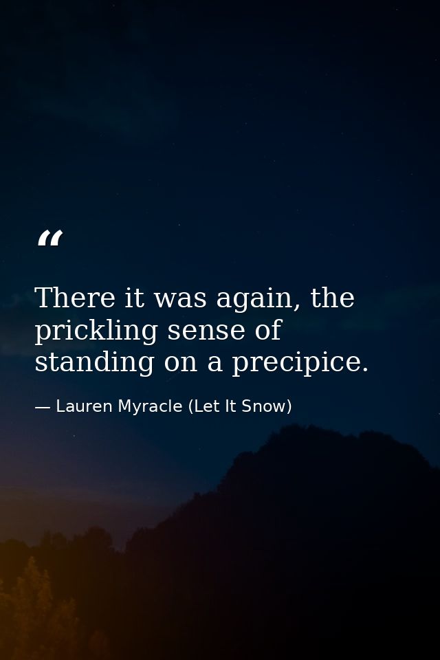 There it was again, the prickling sense of standing on a precipice. — Lauren Myracle (Let It Snow)