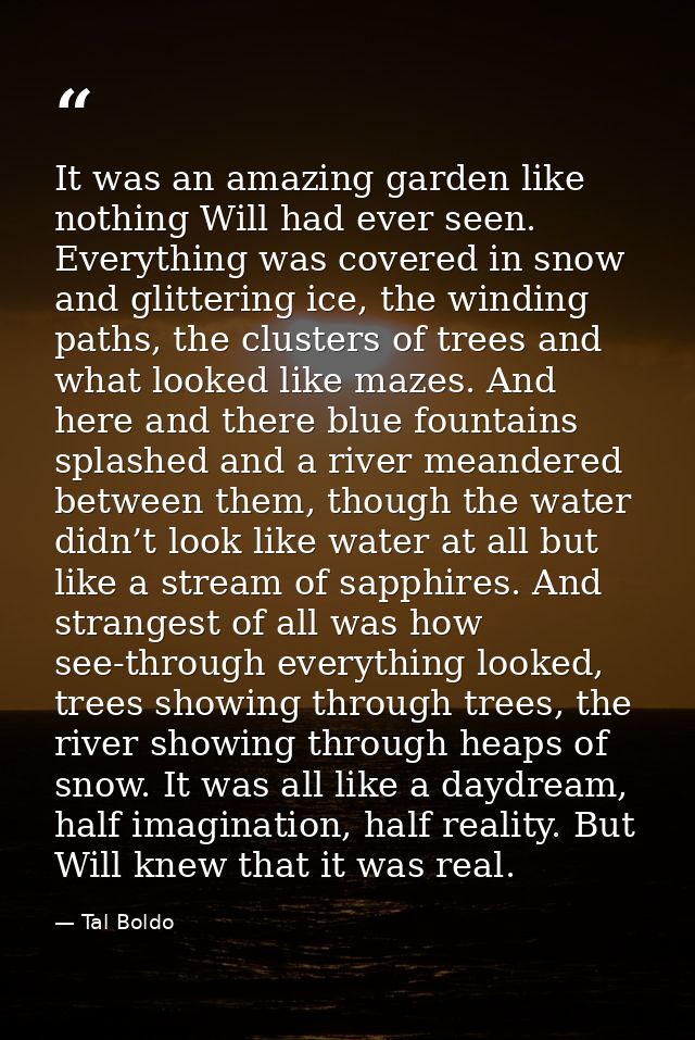 It was an amazing garden like nothing Will had ever seen. Everything was covered in snow and glittering ice, the winding — Tal Boldo