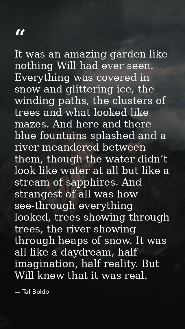 It was an amazing garden like nothing Will had ever seen. Everything was covered in snow and glittering ice, the winding — Tal Boldo
