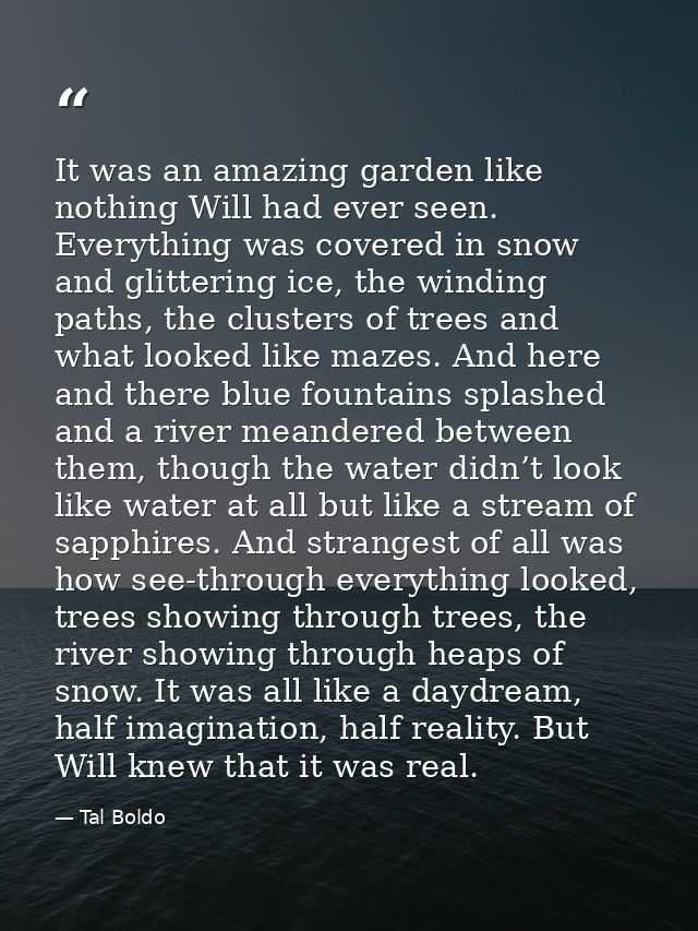It was an amazing garden like nothing Will had ever seen. Everything was covered in snow and glittering ice, the winding — Tal Boldo