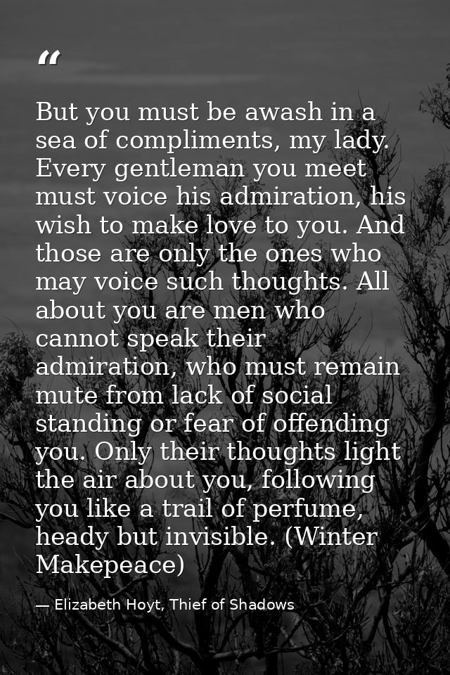 But you must be awash in a sea of compliments, my lady. Every gentleman you meet must voice his admiration, his wish to  — Elizabeth Hoyt, Thief of Shadows