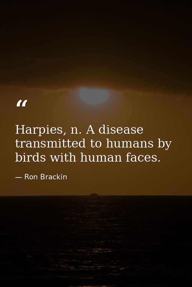 Harpies, n. A disease transmitted to humans by birds with human faces. — Ron Brackin