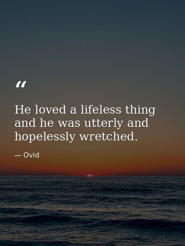 He loved a lifeless thing and he was utterly and hopelessly wretched. — Ovid