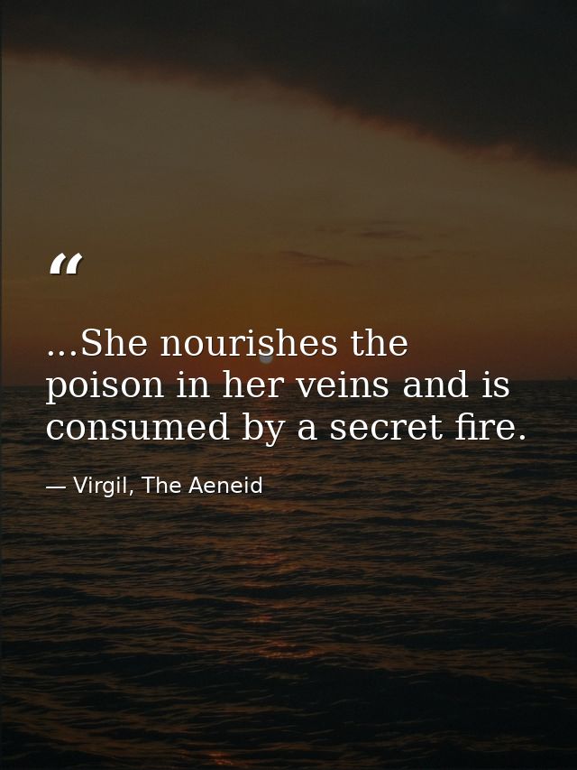...She nourishes the poison in her veins and is consumed by a secret fire. — Virgil, The Aeneid