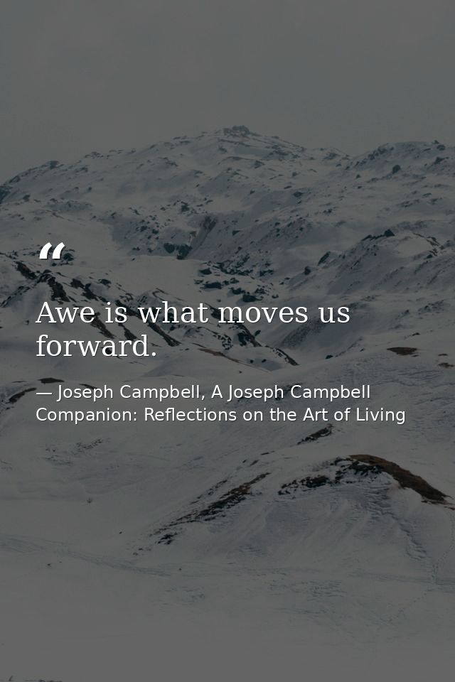 Awe is what moves us forward. — Joseph Campbell, A Joseph Campbell Companion: Reflections on the Art of Living