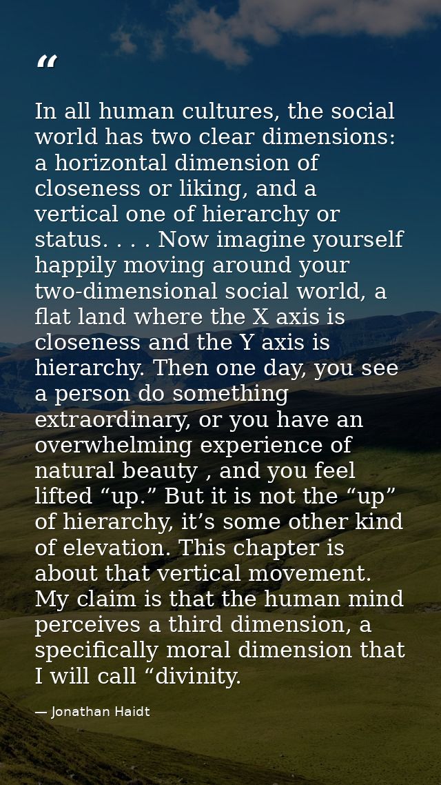 In all human cultures, the social world has two clear dimensions: a horizontal dimension of closeness or liking, and a v — Jonathan Haidt