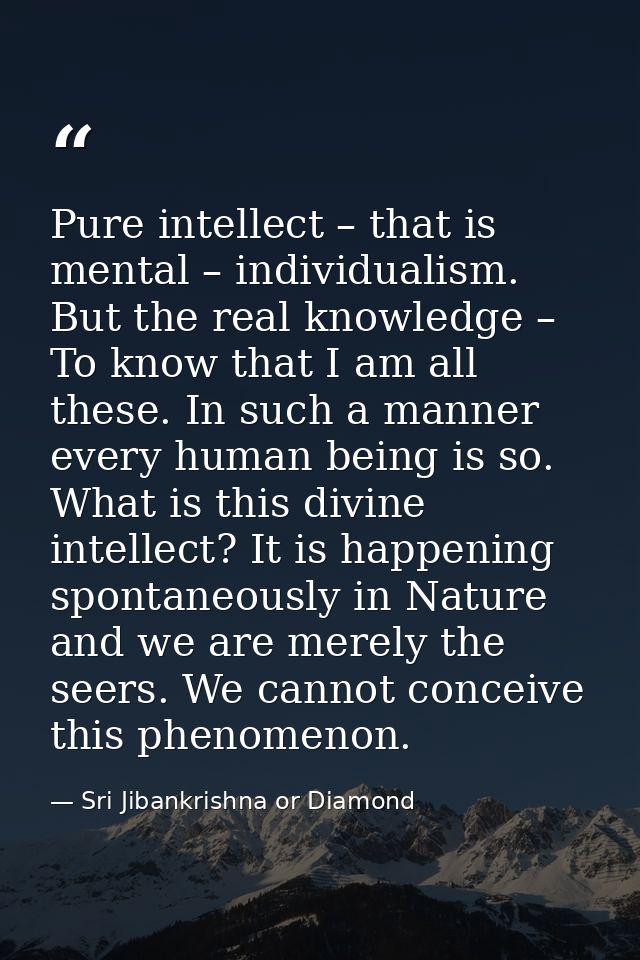 Pure intellect – that is mental – individualism. But the real knowledge – To know that I am all these. In such a manner  — Sri Jibankrishna or Diamond
