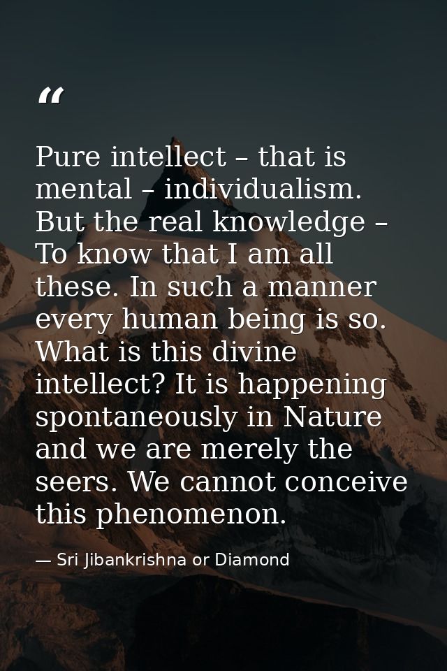 Pure intellect – that is mental – individualism. But the real knowledge – To know that I am all these. In such a manner  — Sri Jibankrishna or Diamond