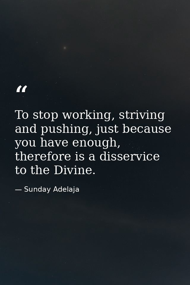 To stop working, striving and pushing, just because you have enough, therefore is a disservice to the Divine. — Sunday Adelaja