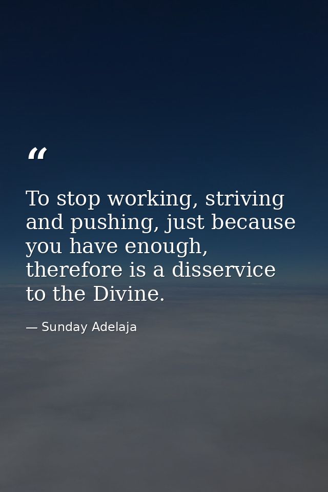 To stop working, striving and pushing, just because you have enough, therefore is a disservice to the Divine. — Sunday Adelaja